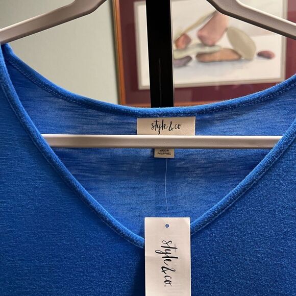 NWT Style & Co XS Blue Women's Top V-Neck 3/4 gathered Sleeves #121 - Picture 2 of 5